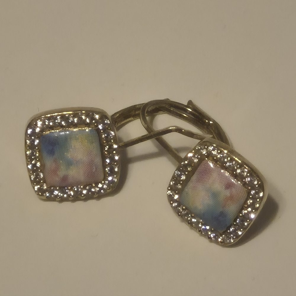 CZ 925 Marked Colorful Ring and Earring Set with Crystals - Picture 4 of 5